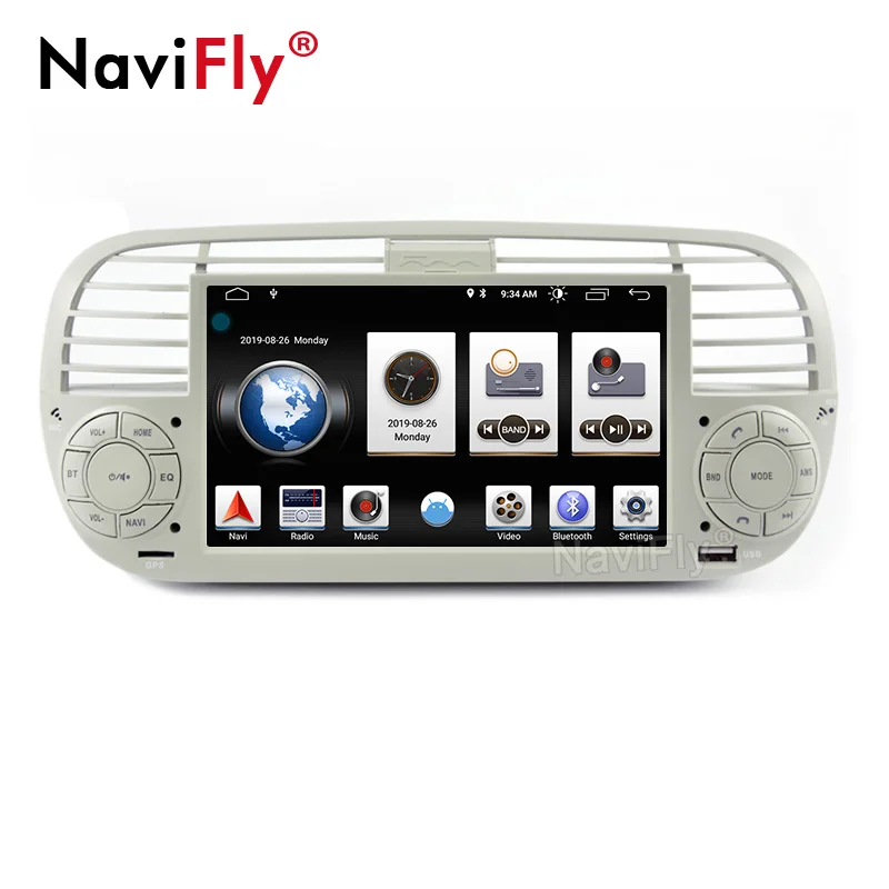 White NaviFly Авто gps ips DSP Android 9 автомобильный проигрыватель с радио и gps для FIAT 500 2007- аудио радио авто стерео Автозвук gps головное устройство - Цвет: White