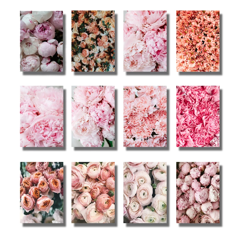 

Pink Flowers Roses Plant Leaves Landscape Murals Nordic Living Room Bedroom Wall Art Fresh Flowers Decoration Poster Painting