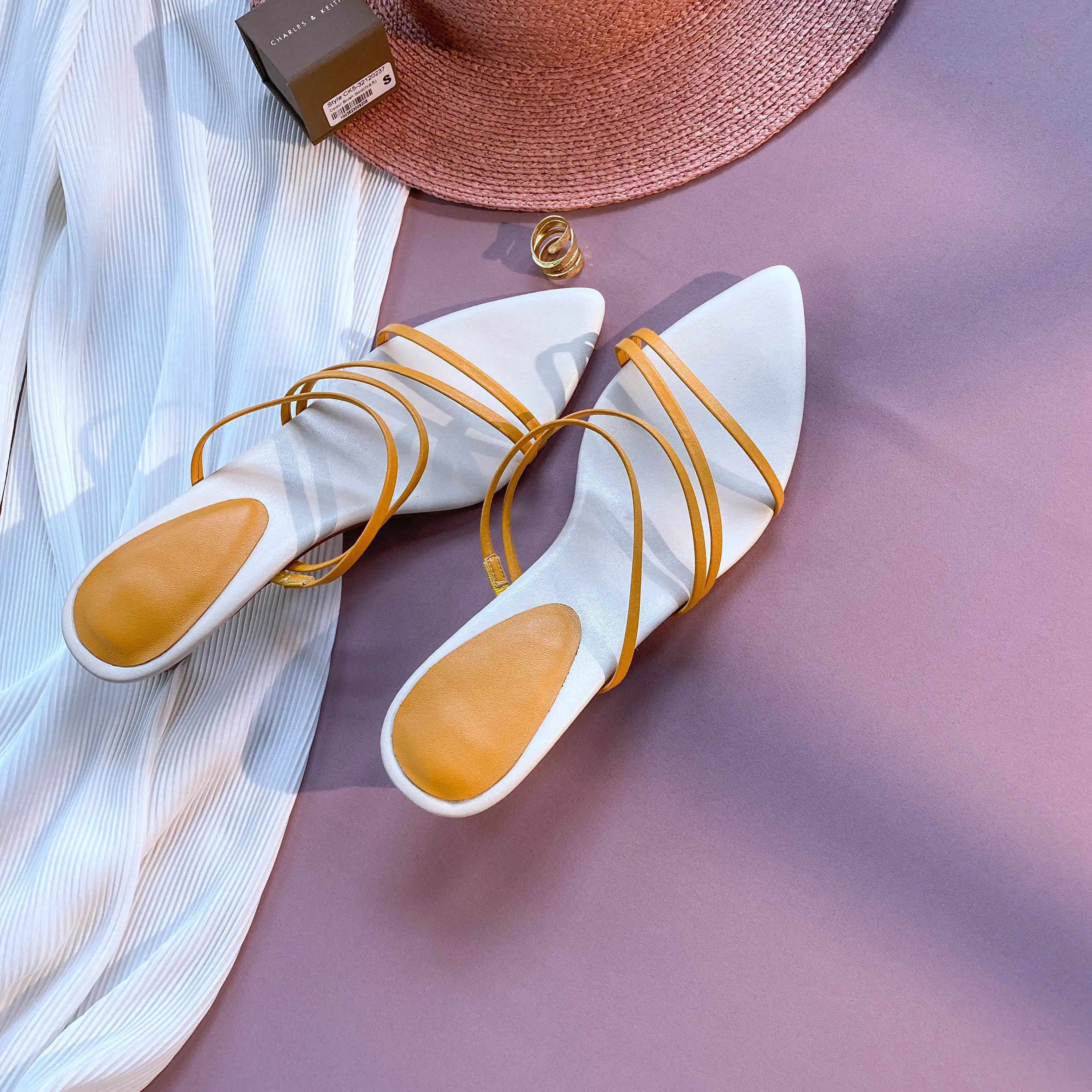 

Krazing pot mixed colors European design mature lady party slip on mules pointed peep toe med heel summer new sandals women L52