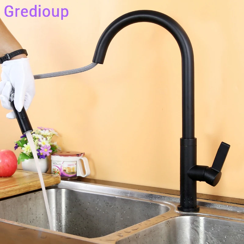 Черный Выдвижной Смеситель для кухни медный кран раковины крепление на раковину