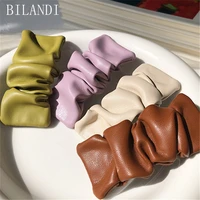 bilandi 2021 vintage pleated pu leather hairpins barrette side bangs clip rectangle hairpin for women girls hair accessories