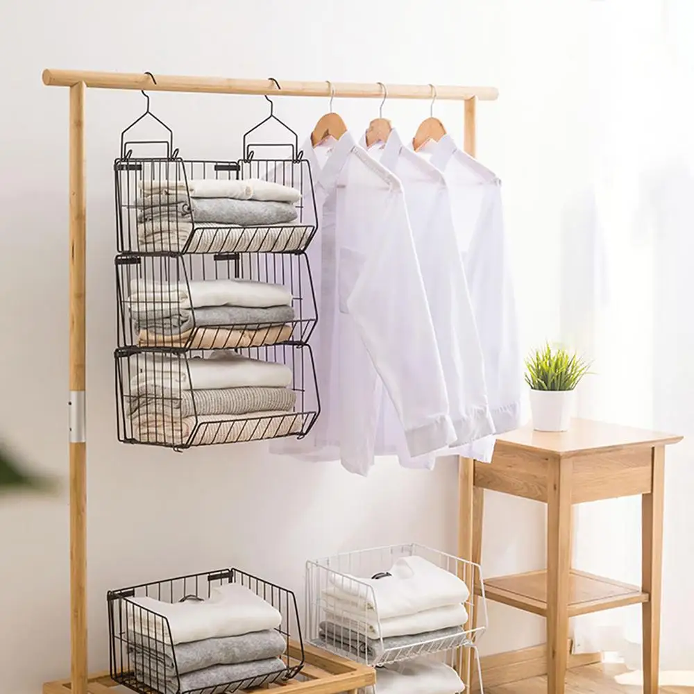 Штабелируемая подвесная корзина для хранения из кованого железа многослойная