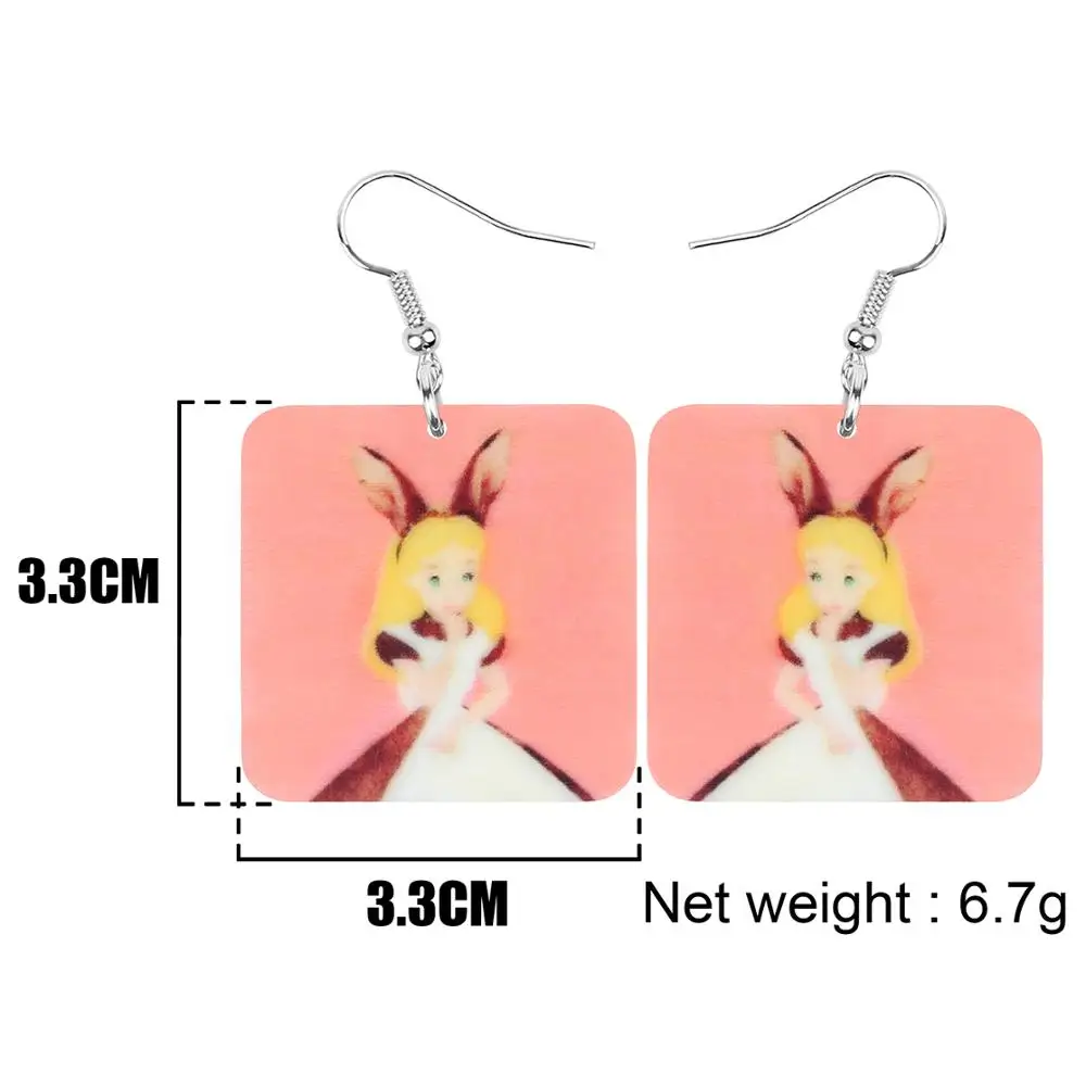ARWA Acrylic Square Anime Rabbit Earrings Geometric Printing Animal Drop Dangle Jewelry For Women Girls Fashion Gift Decoration | Украшения