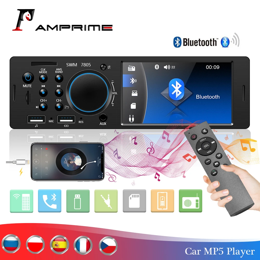AMPrime 4022D 4 1 ''цифровой экран 1Din автомобильный радиоприемник Поддержка USB AUX FM BT