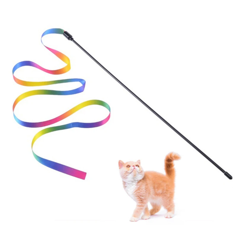 

Cat Toys Rainbow Ribbon Rod Teaser Wand String Colorful Pet Toys For Cat Interactive Supplies Stick Cute Funny Platsic