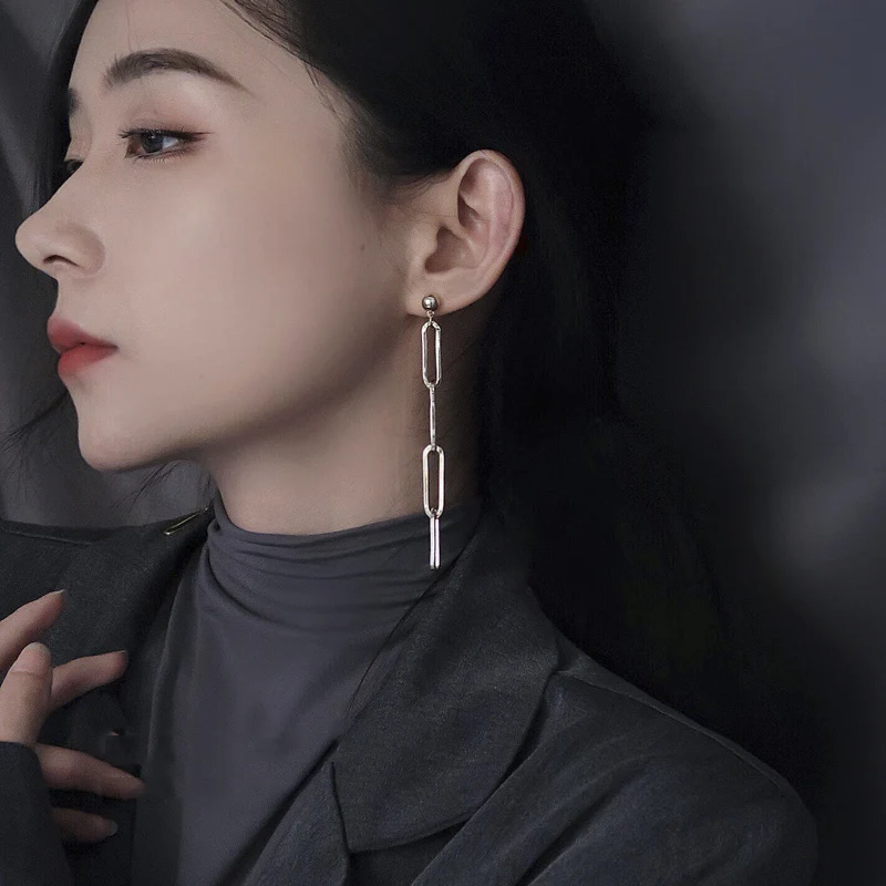 

S925 needle Fashion Jewelry Dangle Earrings Hot Selling Metal Alloy Golden Plating Single Chain Drop Earrings Party Gifts