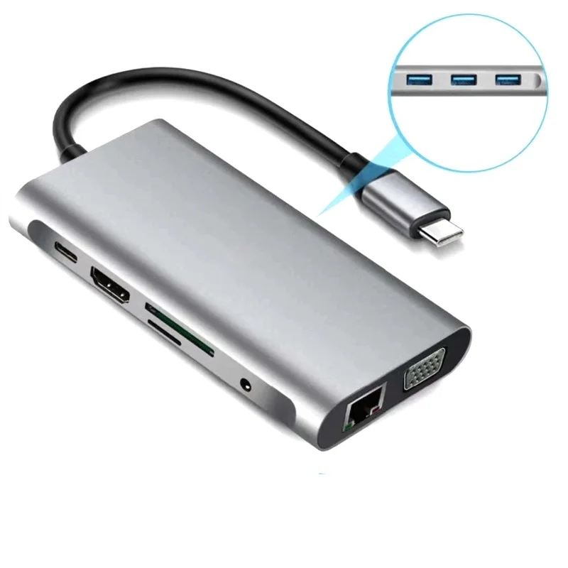 10в1 Тип C концентратор к 3 0 USB HDMI VGA usb-хаб для Pro Аксессуары сплиттер Мульти 10 портов