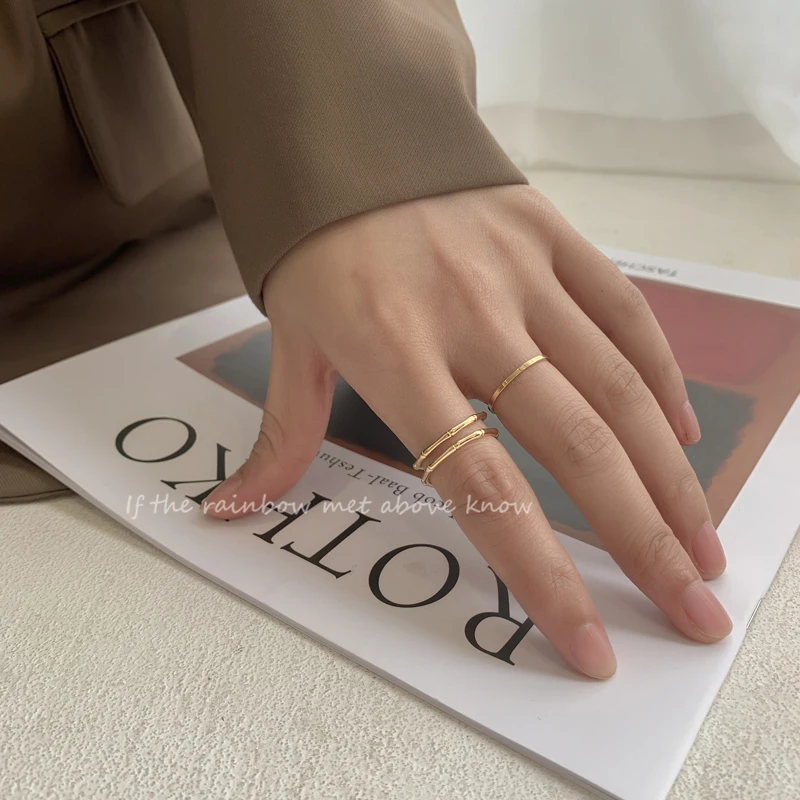 

Kpop New Simple Fashion Cute Ring Set Golden Color Double Layer Rings For Women Accessories Hot Sale Jewelry Gift 2021