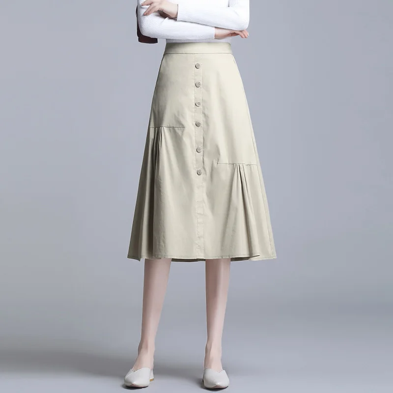 

Женская плиссированная юбка-зонтик, повседневная юбка средней длины, трапециевидной формы, с карманами, с высокой талией, лето 2021