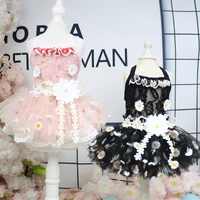 puppy dog fashion pink black princess sling dress for small pet dog daisy lace tutu dress clothes dogs outerwear chihuahua teddy