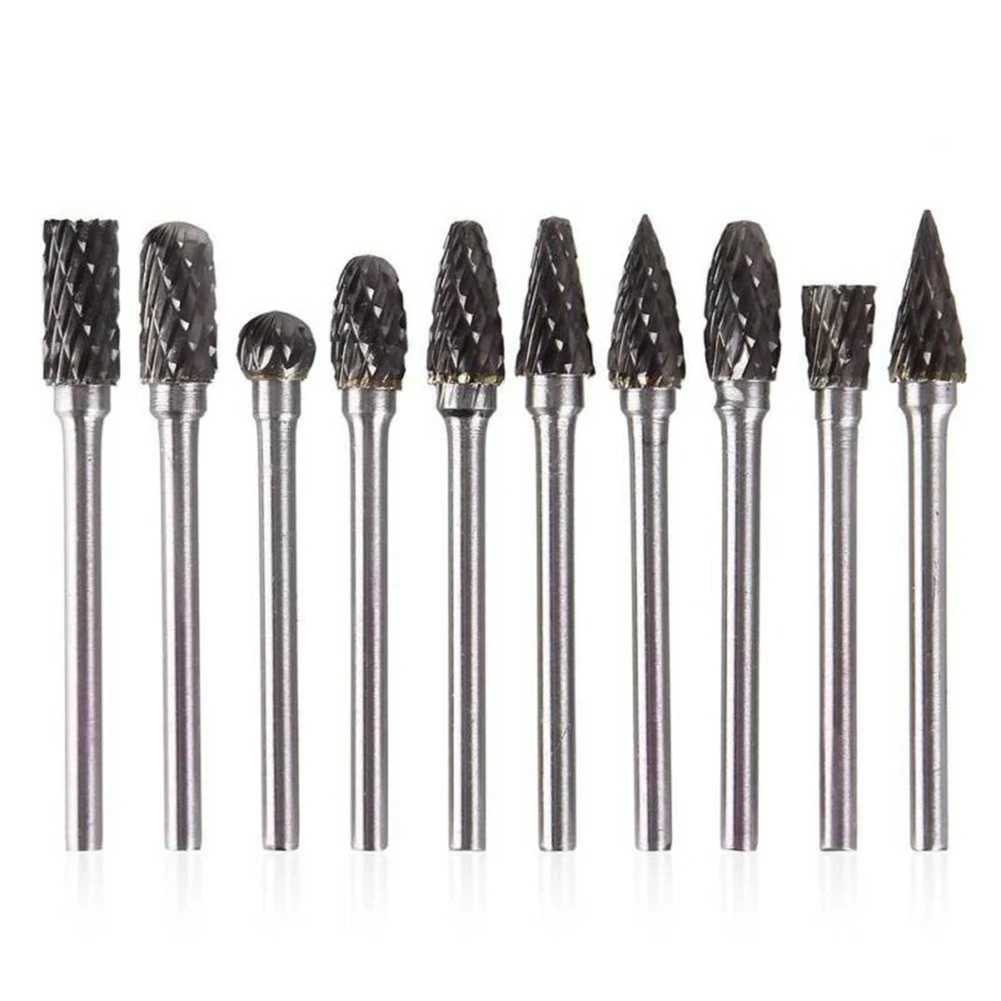 

10pcs Rasp File Drill Bits Kit Tungsten Carbide Rotary Burr Drills Grinder Grinding Woodworking Carving Tool 3mm Round Shank