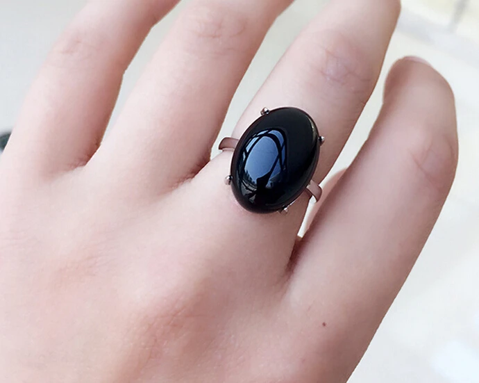 Бесплатная доставка натуральный черный оникс открытие кольцо подходит ко всему