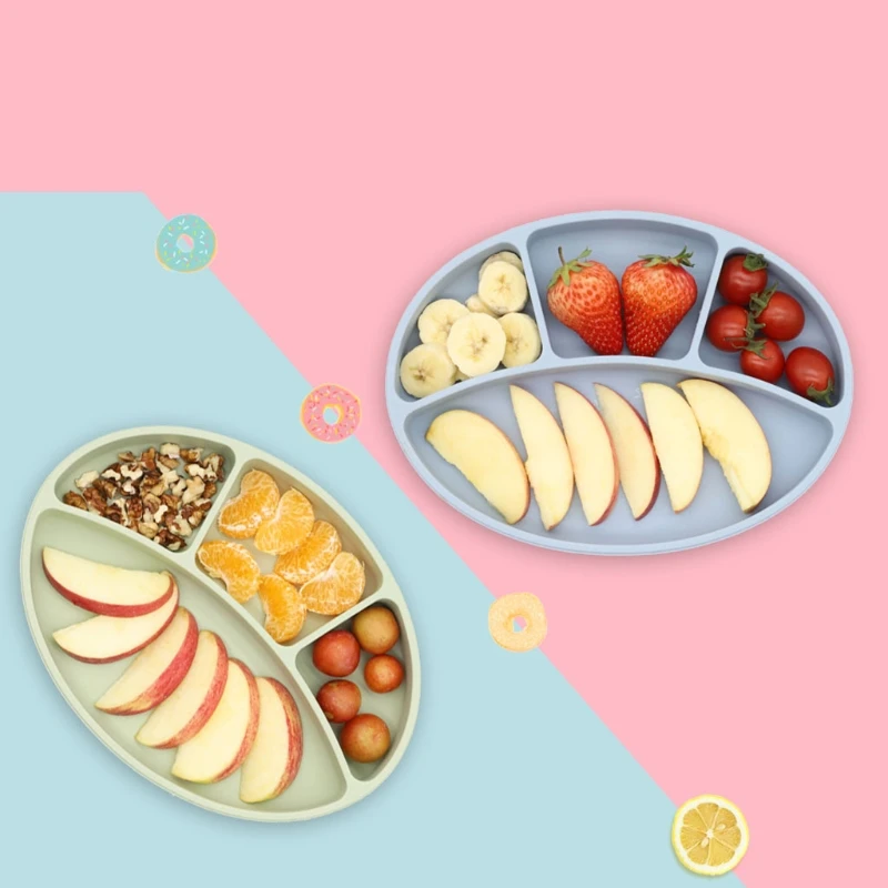 

Baby Suction Cup Bowl Divided Dinner Plate Infants Learning Feeding Dish Non-toxic BPA-Free Silicone Solid Color Bowl
