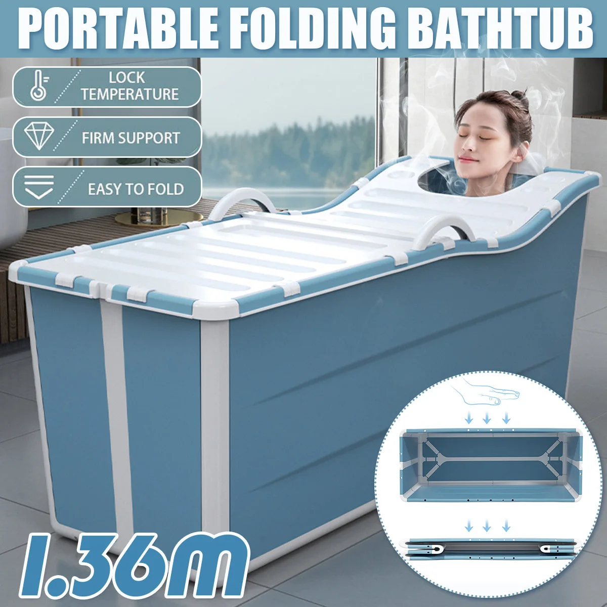 Новая портативная Ванна 136 см с крышкой складное ведро для ванны Складная Большая