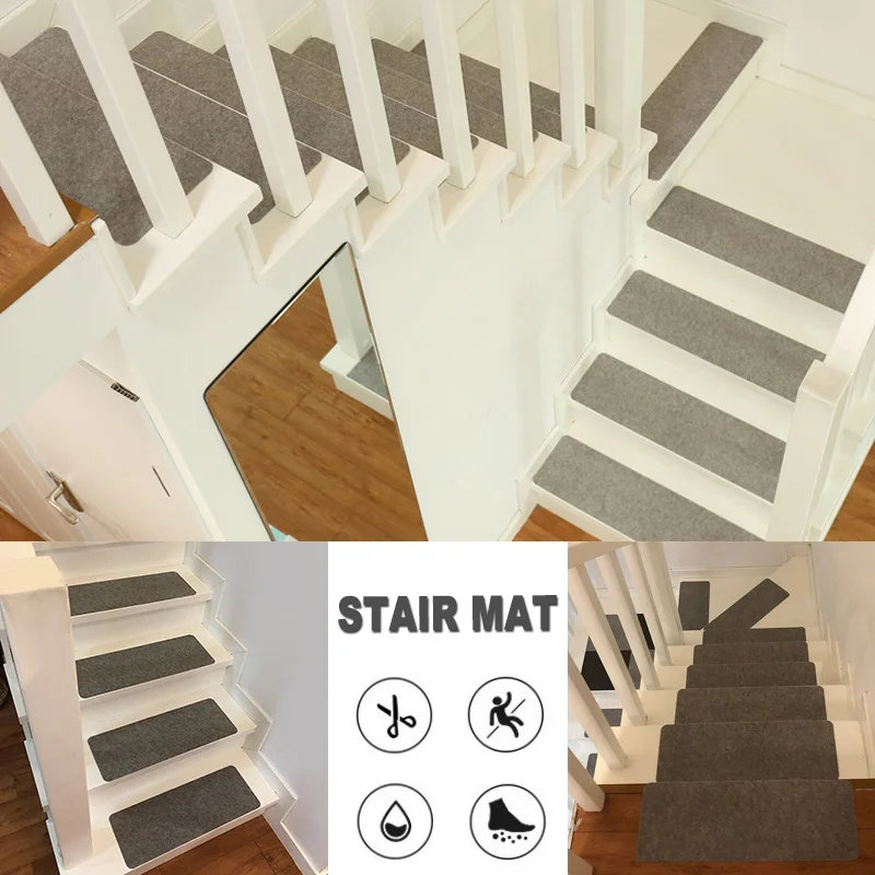 

Self Adhesive Stair Tread Carpet Mats Anti-Skid Step Rugs Safety Solid Color Mute Floor Indoor Warm Pad 55x20CM for Home
