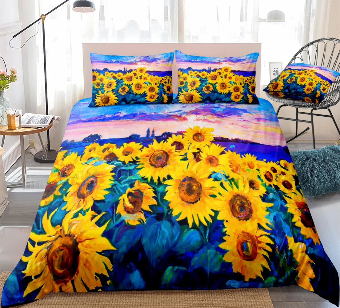 

Home Bedroom Textile 3 Pieces Duvet Cover Sets 3D Printing Sunflower Bedding Set and Pillowcases