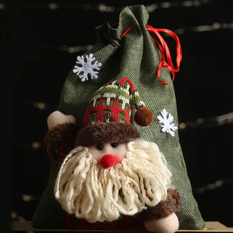 Рождественская Льняная сумка на шнурке для яблока Детская Подарочная конфет
