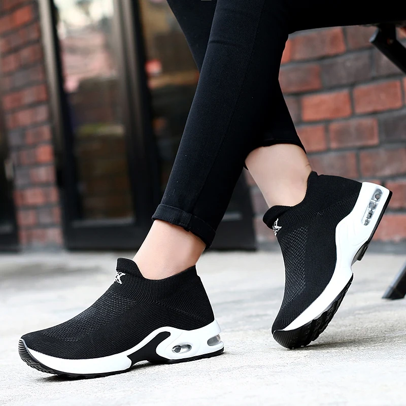 Women Running Shoes Breathable Air Cushion Sneakers Woman Height Increasing Platform Sock Sports Trainers