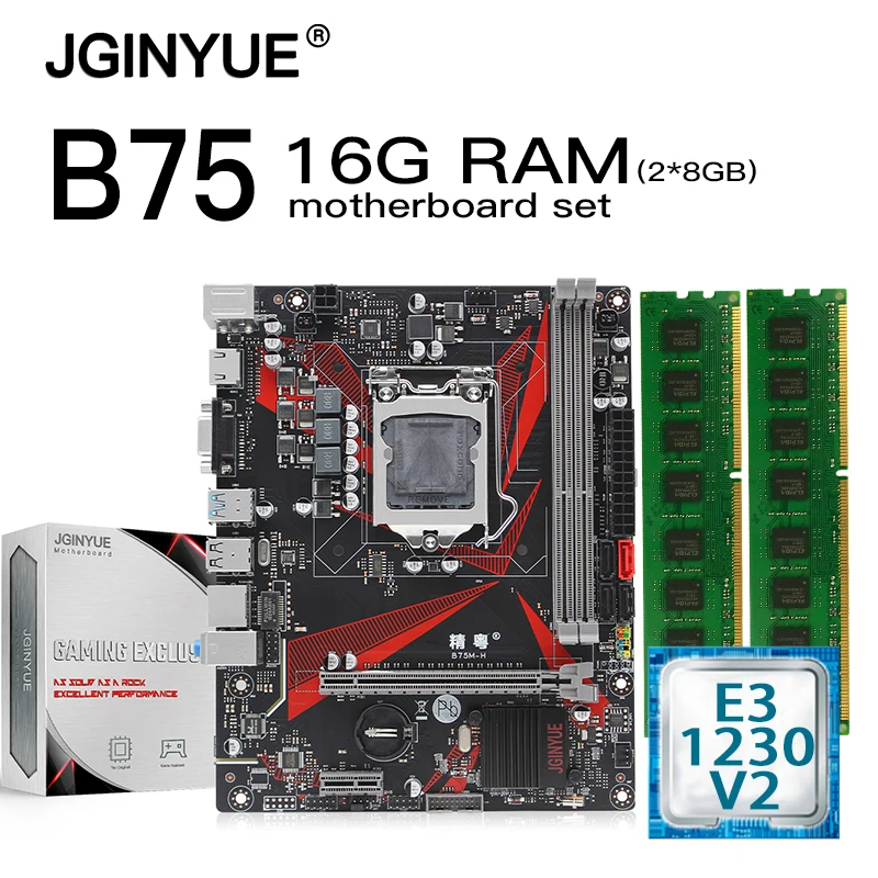 Verkauf JGINYUE B75 Motherboard LGA 1155 Set Kit Mit Xeon E3 1230 V2 Prozessor Und 16GB(2*8GB) DDR3 Desktop RAM Speicher B75M-H