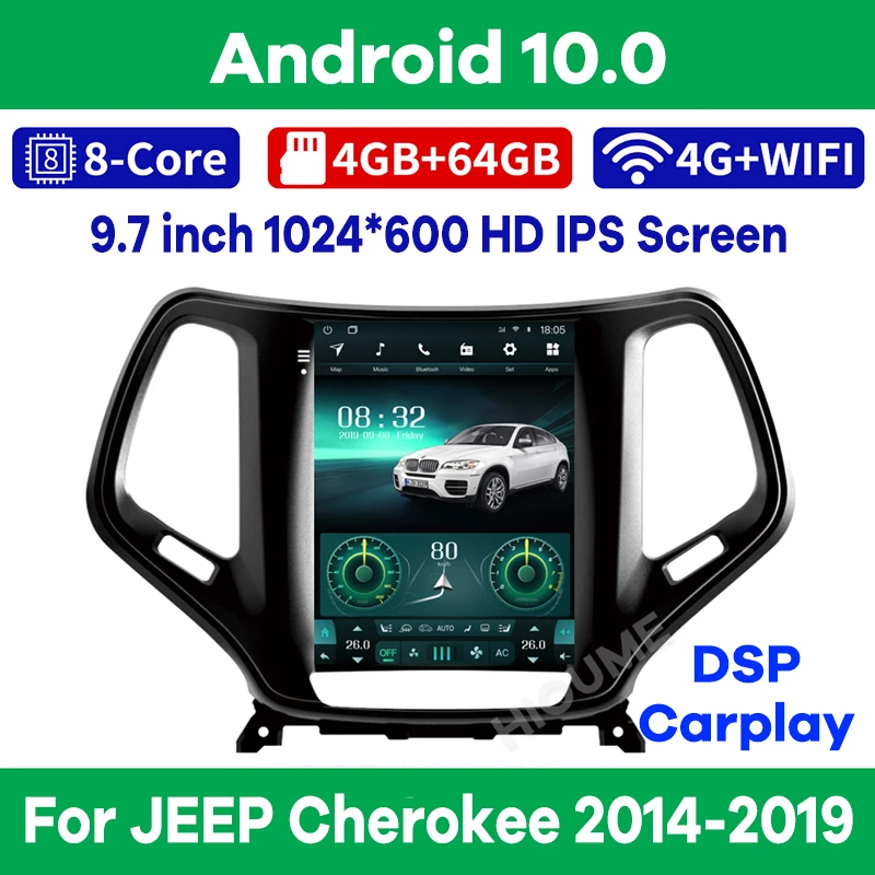 Автомобильный GPS навигатор с вертикальным экраном 9 7 дюйма Android 10 для JEEP Cherokee 2014 2019