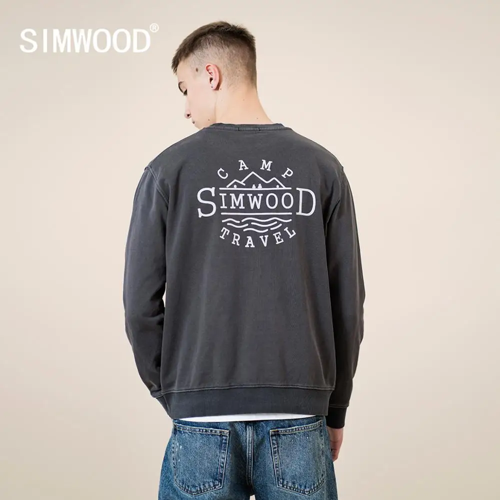 

SIMWOOD Ретро Толстовка с надписью Мужская мода джоггеры Свитшот 2021 осень зима новый 100% хлопок спортивный костюм SJ170626