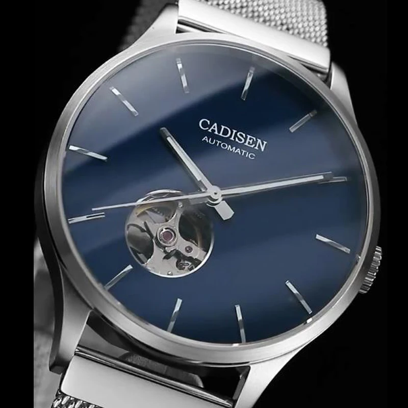 

NEW CADISEN Men's Watch Steel Strap Skeleton mechanical wristwatch self winding mens watch male clock waterproof relogio de luxo