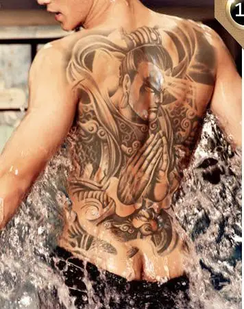 Водостойкая Временная тату наклейка лотос и карпы Мужская на всю спину большие