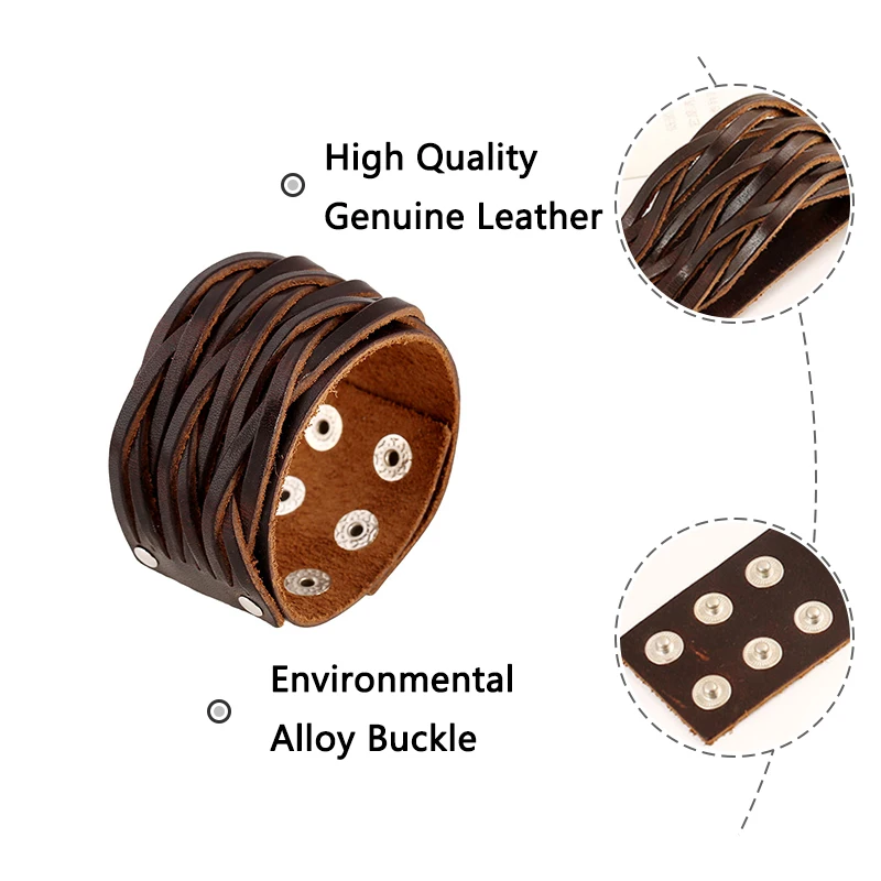 Мужские и женские Многослойные браслеты из натуральной кожи широкий Винтажный