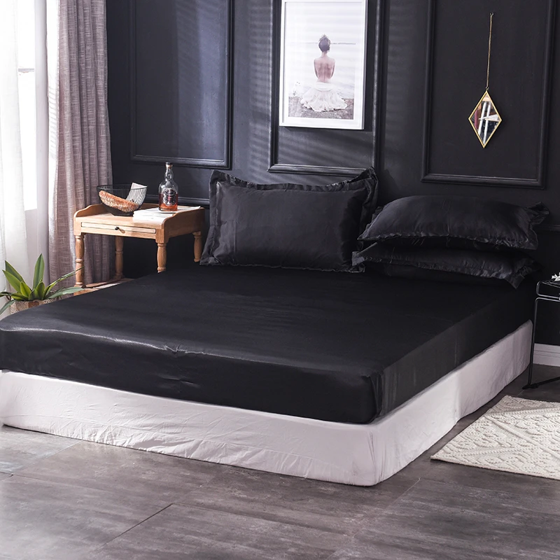 Home Textiles Luxury Satin Fitted Sheet Pillowcase Set Elastic Band Mattress Cover Queen King BedSheet For 3pcs Kids Bedding | Дом и сад