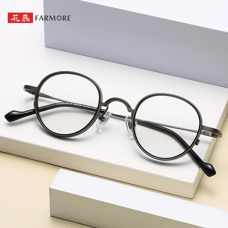 

New Glasses Frame Goose Egg Face Anti-Blue Ray Full Rim Frame Korean Fashion Vintage round Frame Plain Glasses 3075