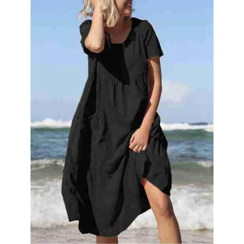 

Round neck oversized dress with wide swing pocket