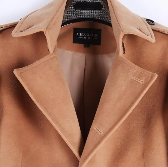 

Stand collar casual woolen coat men Single-breasted trench coats khaki long sleeves Fleece overcoat mens cashmere coat england