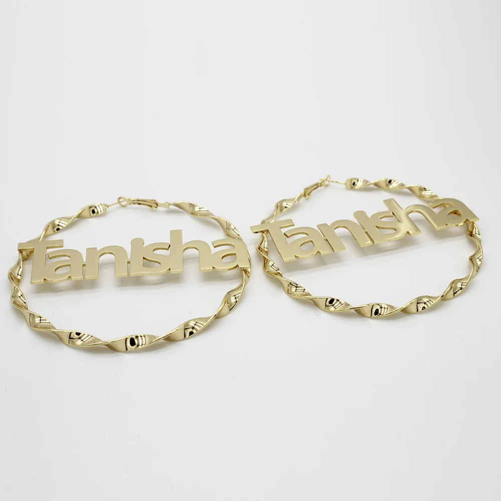 Gosun 2021 Popular Threaded Custom Earrings Round Large Earrings Jewelry Customize Stainless Steel Hoop Name Letter Earrings