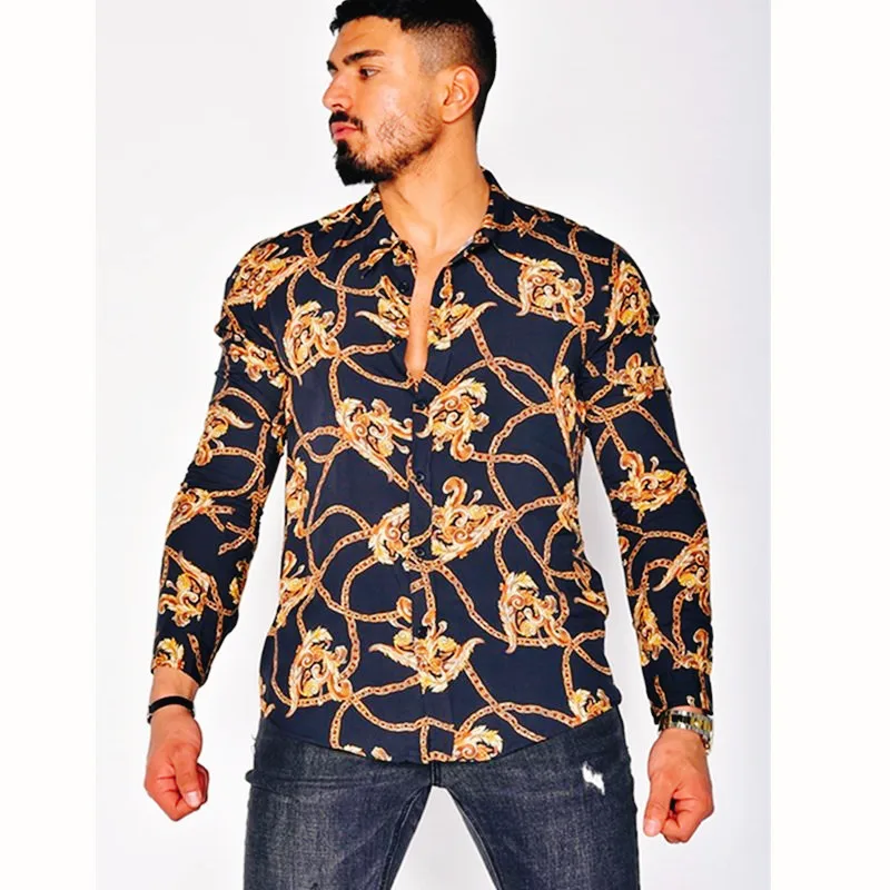 2021 Hot Sale European American Men's Clothing Casual Fashion Printed Shirt Single-Breasted Cardigan Long Sleeve Men | Мужская