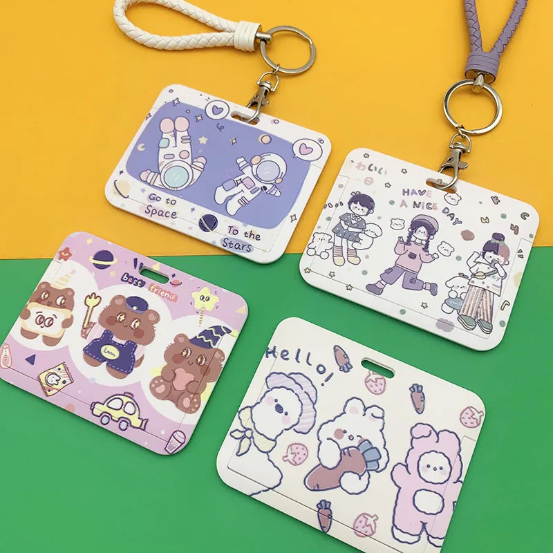 

Anime Bear Oyster Student Bus Pass Smart Card Holder Horiz Kids Photo Keycard with Wrist Strap Certificate Girls Keychain Leap