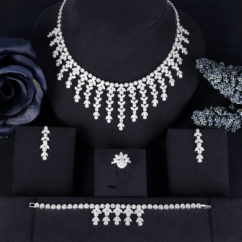 Janekelly Роскошные серьги с кубическим цирконием браслет ожерелье и кольцо 4 шт.