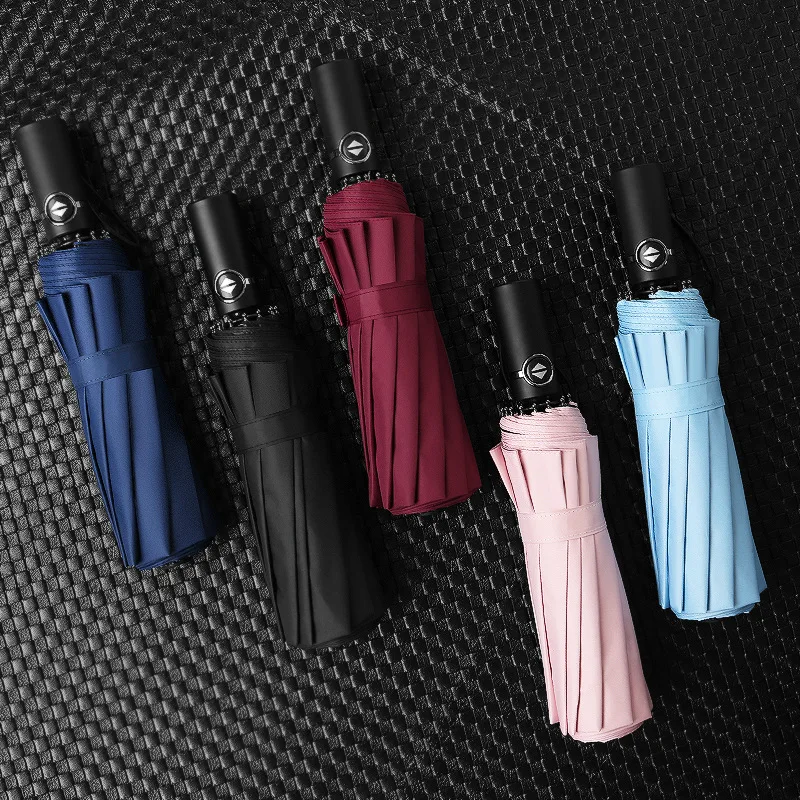 12 кости Автоматический складной черный пластиковый мужской бизнес зонтик для