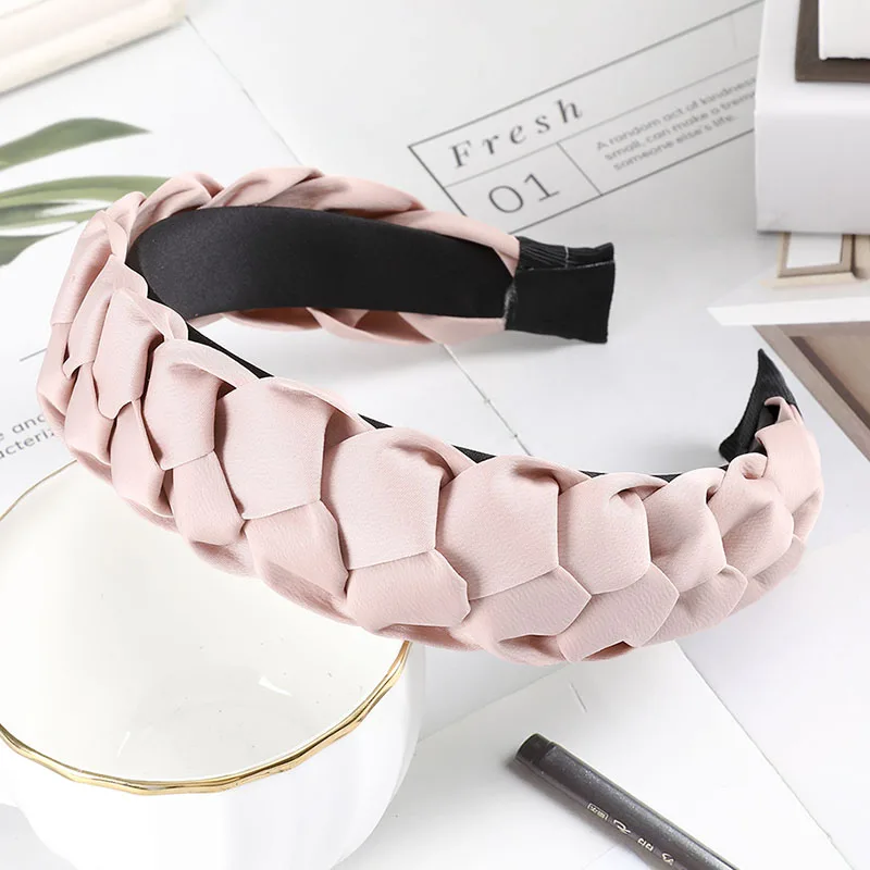 pink 2 Корейская плетеная лента для волос женская тканевая завязанная повязка на голову винтажные твист аксессуары для волос в виде тюрбана фиксированная широкая лента для волос аксессуар для волос в стиле бохо - Цвет: pink 2