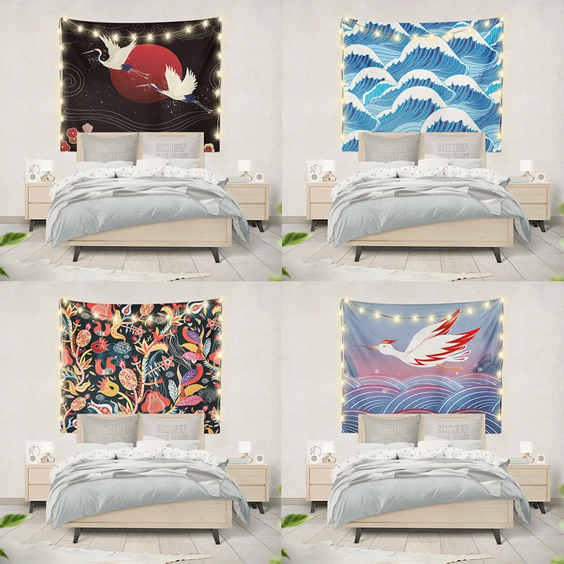 Japanese Crane Printed Tapestry Whale Arowana Deer Snake Totem Wall Hanging Tapestries Boho Bedspread Blanket Decor | Дом и сад