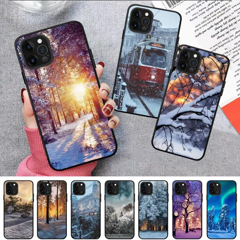 

Landscape Winter Light Sno Phone Case For iPhone 13 11 8 7 6 6S Plus X XS MAX 5 5S SE 2020 XR 11 pro DIY Funda