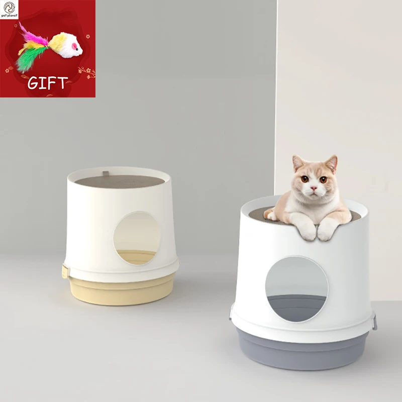 

Tree Hole Cat Litter Box Semi-closed Design With Spoon Luxury Large Intelligent Cat Litter Potty Toilet Training With Cat Scratc