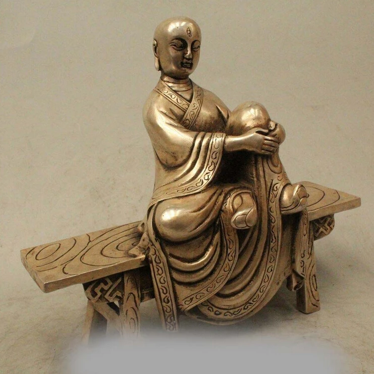 ---725+++9&quot Chinese Silver Buddhist 3 Eyes Arhat Monk Buddha Sitting Stool Chair Statue | Дом и сад