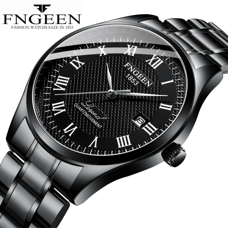 FNGEEN Simple Black Quartz Watches For Men Sport Wristwatches Date Clock Mens Watches Top Brand Luxury Relogio Masculino 5670
