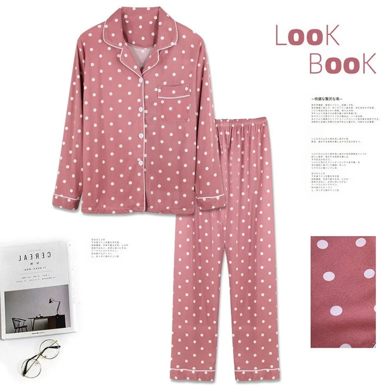 

Sleepwear Women Pajamas Sets Long Sleeve Home Wear Suit For Women Two Piece Set Female Pijama Button Pyjama Clothes Polka Dot