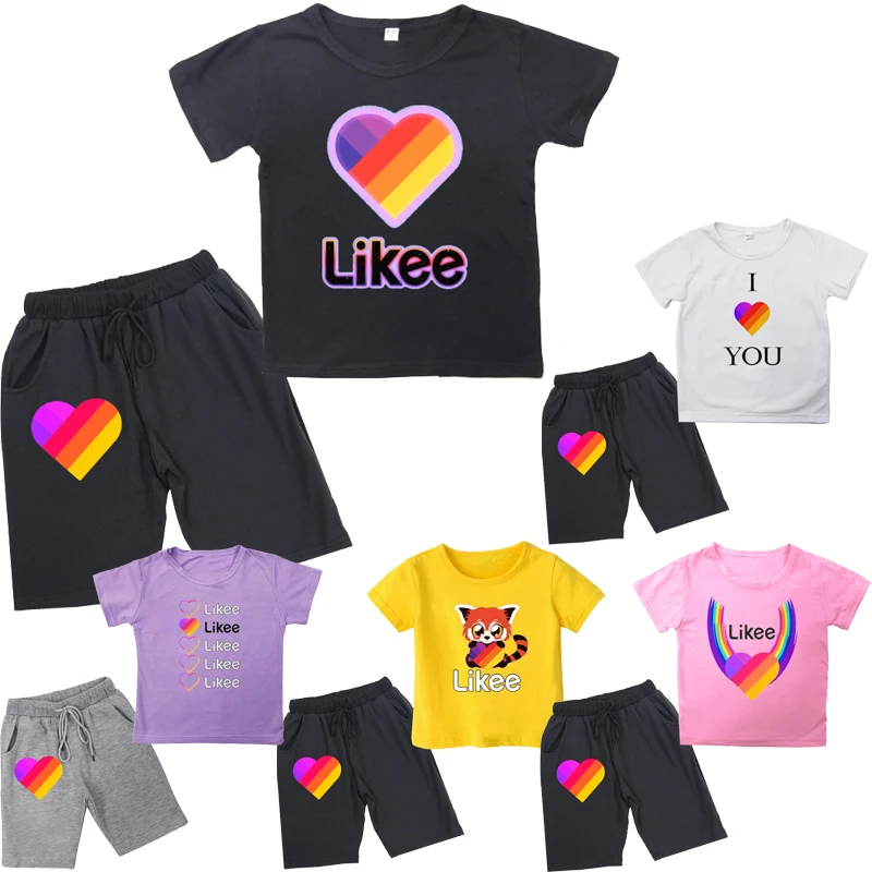 

Summer Children Likee Graphic T Shirt Suit for Baby Boys Girls LIKEE Sports T-Shirt Shorts Cartoon Kids Clothes 2Pcs-set Gift