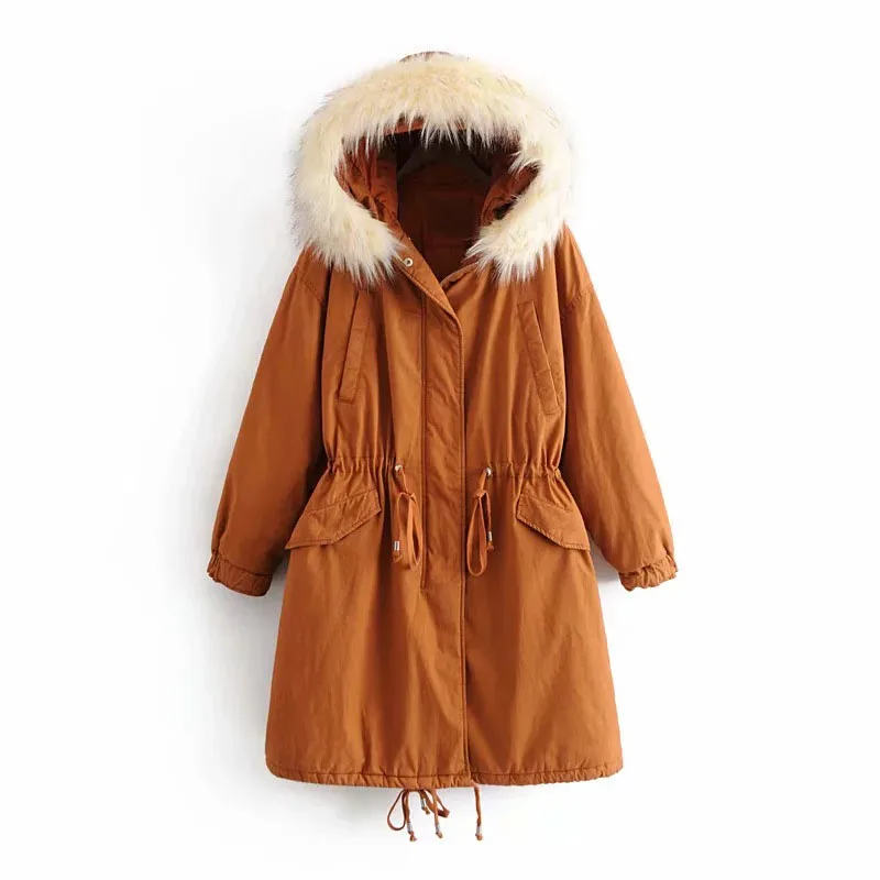 Parkas Women Thicken Warm Hooded Fur Collar 2021 New Winter Warm Casual High Quality Tooling Loose Womens Cotton Jackets NBH175