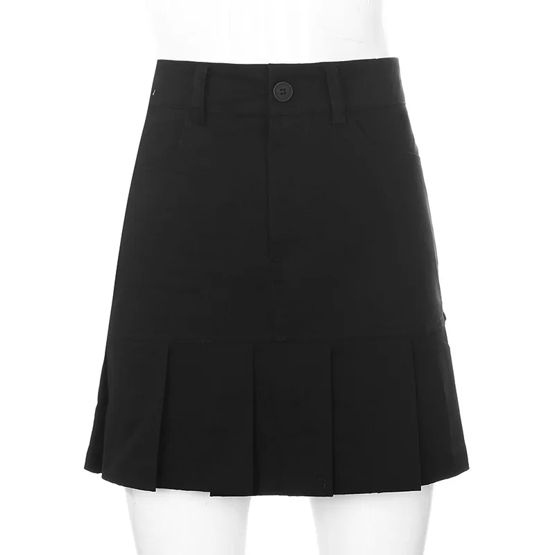 

Y2K Streetwear High Waist Pleated Mini Skirts Cute Aesthetics Zipper White Short Skirt With Pockets 2000s Fashion Outfit