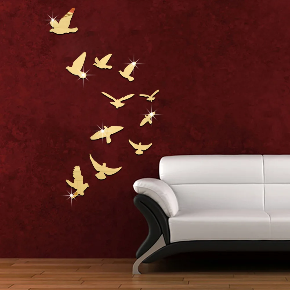 Наклейки акриловые зеркальные в форме голубей 11 шт. | Дом и сад