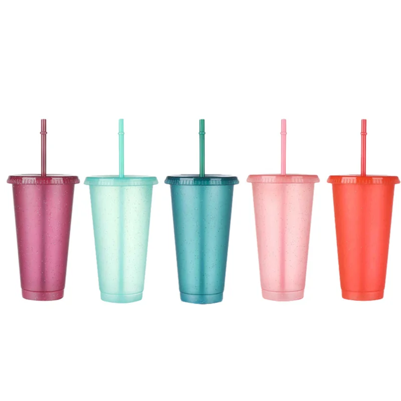 

5pcs Colorful Sequins Glitter Water Cup For Women Girls Cola Drinking Water Bottle With Lid Straw Drinkware