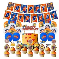 1set dart war balloons nerf series blasters theme happy birthday banner decoration dart war party fovor cake topper kids toy